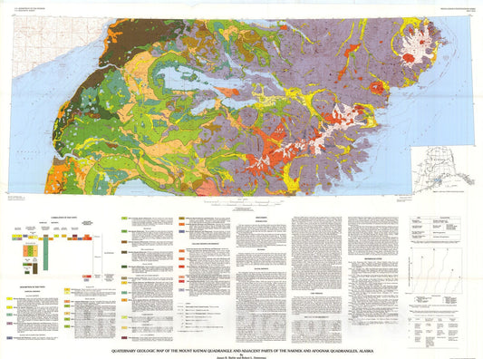 Map : Quaternary geologic map of the Mount Katmai quadrangle and adjacent parts of the Naknek and Afognak quadrangles, Alaska, 1993 Cartography Wall Art :