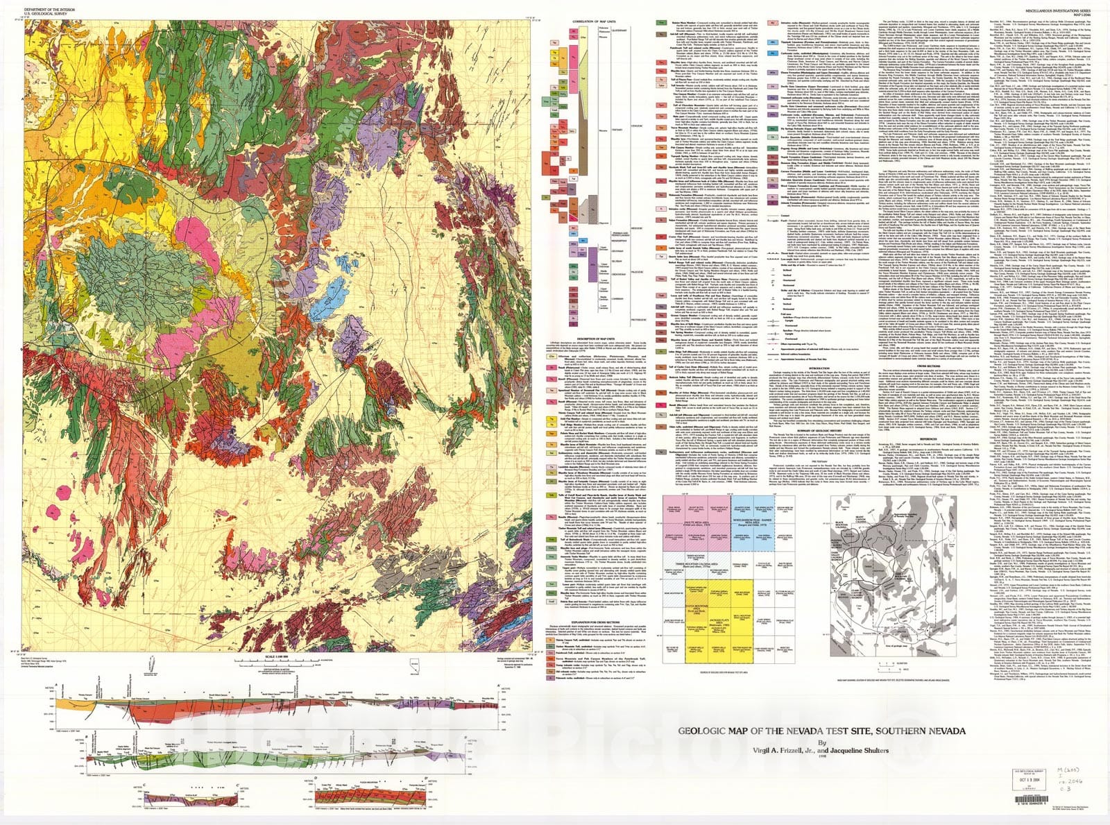 Map : Geologic map of the Nevada Test Site, southern Nevada, 1990 Cartography Wall Art :