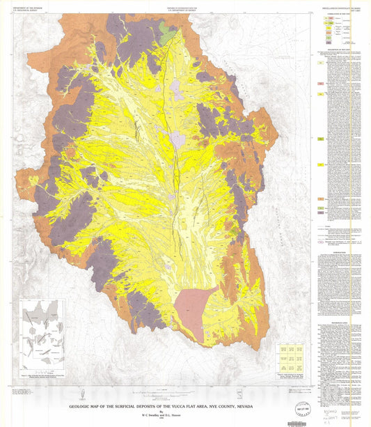 Map : Geologic map of the surficial deposits of the Yucca Flat area, Nye County, Nevada, 1990 Cartography Wall Art :