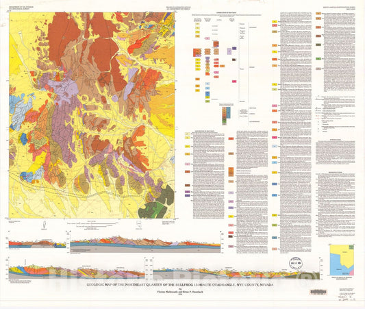Map : Geologic map of the northeast quarter of the Bullfrog 15-minute quadrangle, Nye County, Nevada, 1990 Cartography Wall Art :