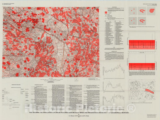 Map : Maps showing the association of linear features with metallic mines and prospects in the Butte one degree x two degrees quadrangle, Montana, one99one Cartography Wall Art :