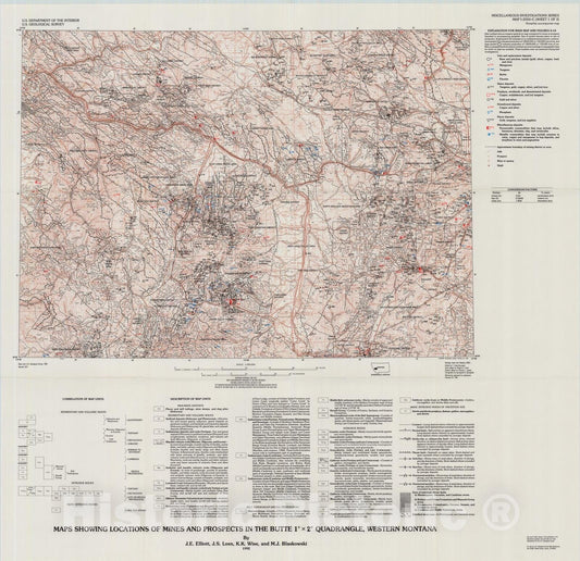 Map : Maps showing locations of mines and prospects in the Butte one degree x two degrees quadrangle, western Montana, one99two Cartography Wall Art :