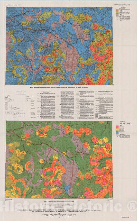 Map : Maps showing mineral resource assessment for vein and replacement deposits of gold, silver, copper, lead, zinc, manganese, and tun, 1992 Cartography Wall Art :
