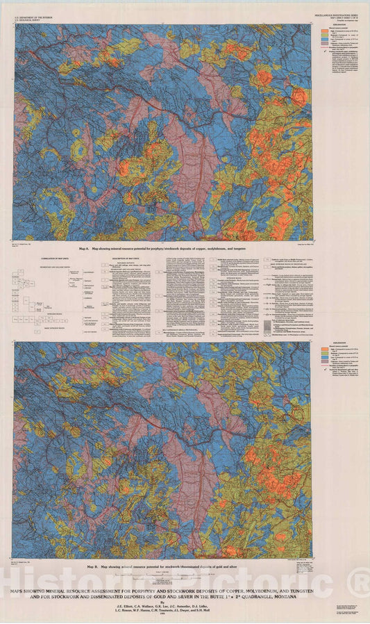 Map : Maps showing mineral resource assessment for porphyry and stockwork deposits of copper, molybdenum, and tungsten and for stockwork, 1993 Cartography Wall Art :