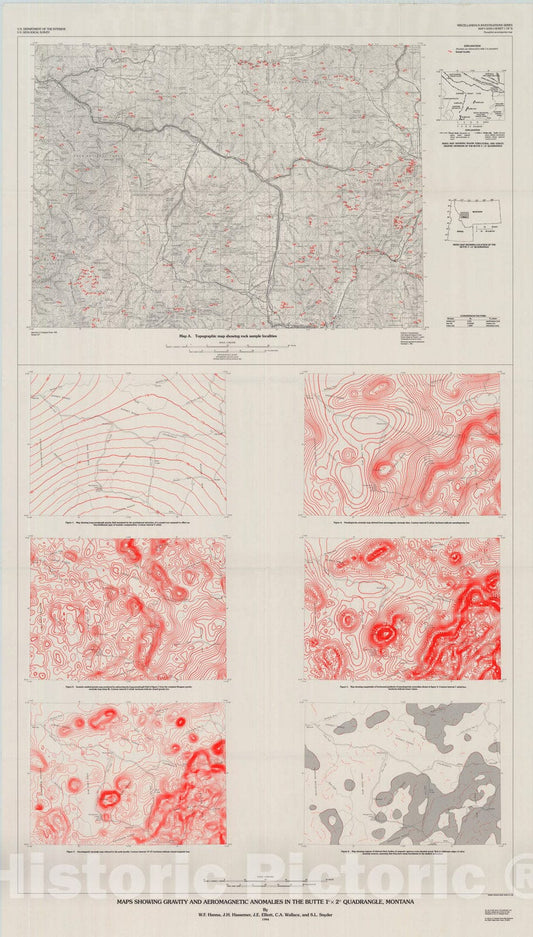 Map : Maps showing gravity and aeromagnetic anomalies in the Butte one degree x two degrees quadrangle, Montana, one994 Cartography Wall Art :