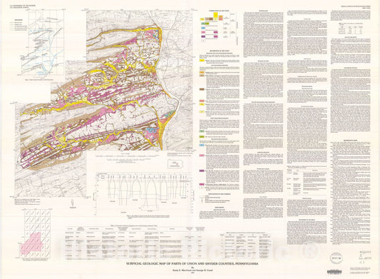 Map : Surficial geologic map of parts of Union and Snyder Counties, Pennsylvania, 1991 Cartography Wall Art :
