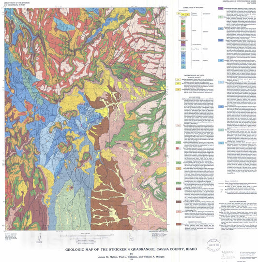 Map : Geologic map of the Stricker four quadrangle, Cassia County, Idaho, 1990 Cartography Wall Art :