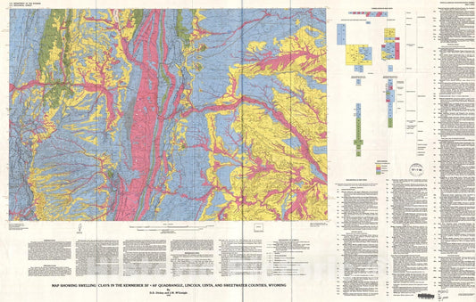 Map : Map showing swelling clays in the Kemmerer 30' X 60' quadrangle, Lincoln, Uinta, and Sweetwater Counties, Wyoming, 1992 Cartography Wall Art :