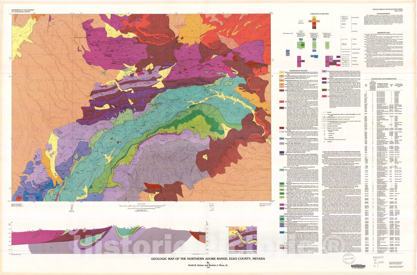 Map : Geologic map of the northern Adobe Range, Elko County, Nevada, 1990 Cartography Wall Art :