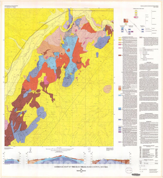 Map : Geologic map of the Elko Hills, Elko County, Nevada, 1990 Cartography Wall Art :