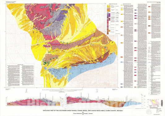Map : Geologic map of the southern Sheep Range, Fossil Ridge and Castle Rock area, Clark County, Nevada, 1990 Cartography Wall Art :