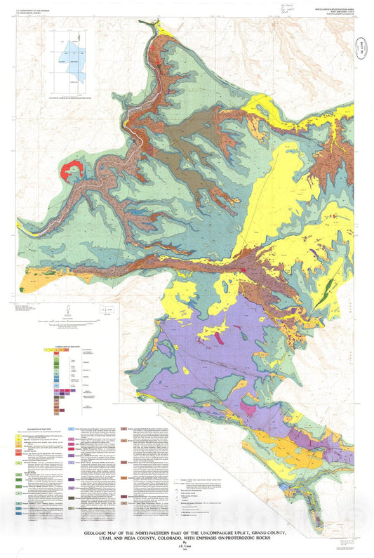 Map : Geologic map of the northwestern part of the Uncompahgre uplift, Grand County, Utah, and Mesa County, Colorado, 1991 Cartography Wall Art :