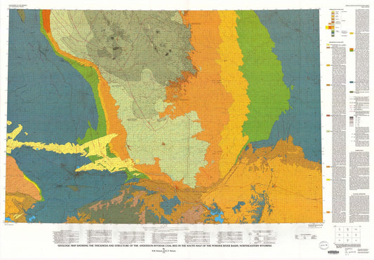 Map : Geologic map showing the thickness and structure of the Anderson-Wyodak coal bed in the south half of the Powder River Basin, northeastern Wyoming, 1991 Cartography Wall Art :