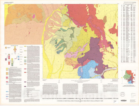 Map : Geologic map of the Summer Camp quadrangle and part of the Black Butte quadrangle, Elko County, Nevada, 1990 Cartography Wall Art :