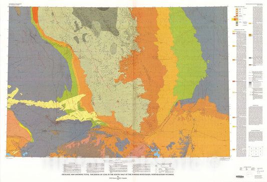 Map : Geologic map showing total thickness of coal in the south half of the Powder River Basin, northeastern Wyoming, 1991 Cartography Wall Art :