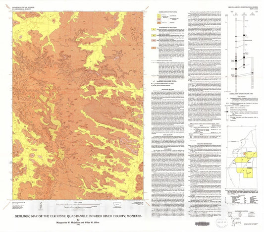 Map : Geologic map of the Elk Ridge quadrangle, Powder River County, Montana, 1991 Cartography Wall Art :