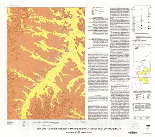 Map : Geologic map of the Samuelson Ranch quadrangle, Powder River County, Montana, 1991 Cartography Wall Art :