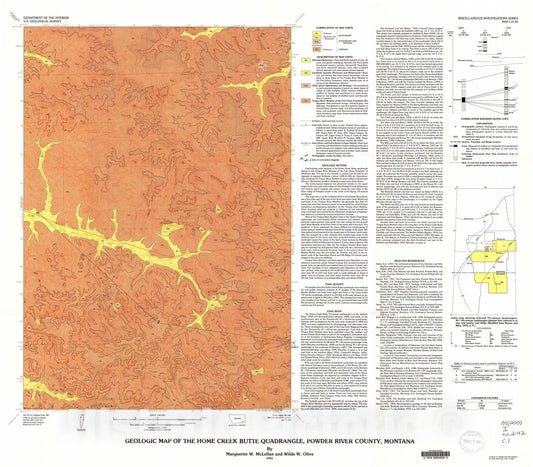 Map : Geologic map of the Home Creek Butte quadrangle, Powder River County, Montana, 1991 Cartography Wall Art :