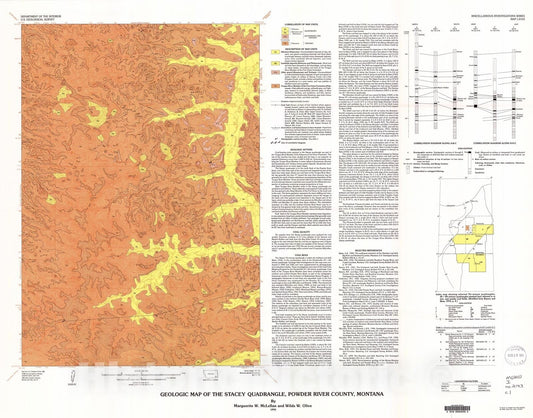 Map : Geologic map of the Stacey quadrangle, Powder River County, Montana, 1991 Cartography Wall Art :
