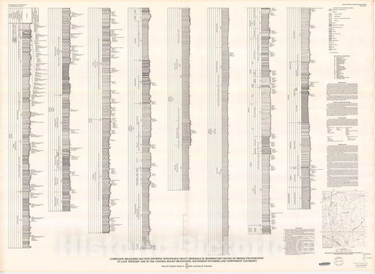 Map : Composite measured section showing nonopaque heavy minerals in sedimentary rocks of Middle Proterozoic to Late Tertiary age in the, 1990 Cartography Wall Art :
