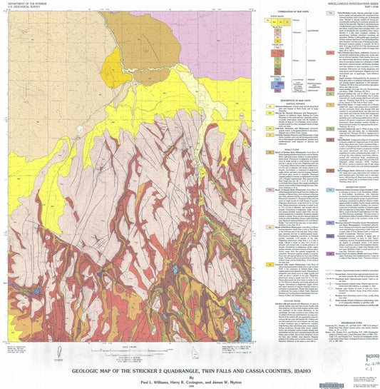 Map : Geologic map of the Stricker two quadrangle, Twin Falls and Cassia Counties, Idaho, 1991 Cartography Wall Art :