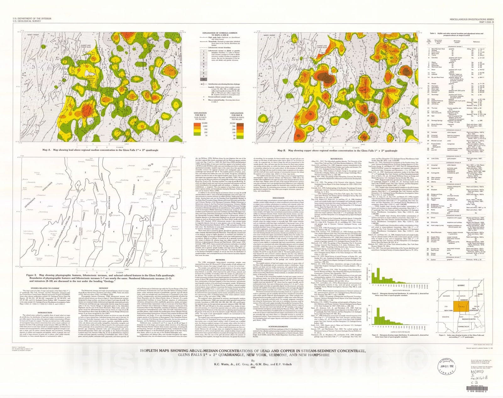 Map : Isopleth maps showing above-median concentrations of lead and copper in stream-sediment concentrate, Glenn Falls one degree x two degr, one99two Cartography Wall Art :