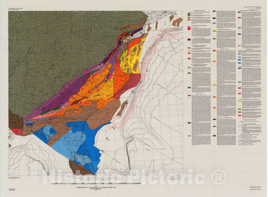 Map : Preliminary tectonostratigraphic terrane map of the central and southern Appalachians, 1991 Cartography Wall Art :