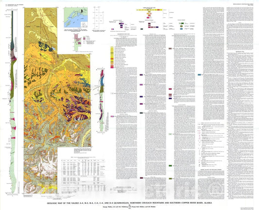 Map : Geologic map of the Valdez A-4, B-3, B-4, C-3, C-4, and D-4 quadrangles, northern Chugach Mountains and southern Copper River Basin, Alaska, 1992 Cartography Wall Art :