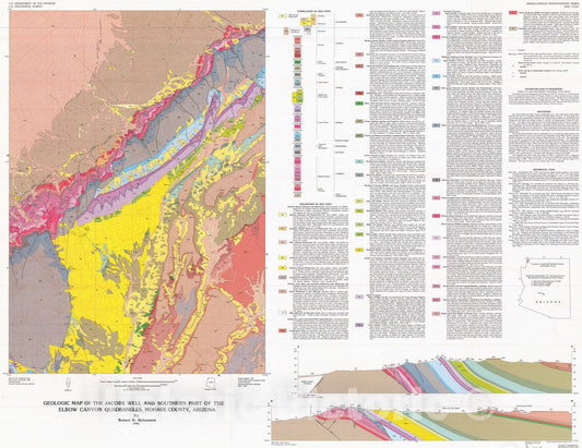 Map : Geologic map of the Jacobs Well and southern part of the Elbow Canyon quadrangles, Mohave County, Arizona, 1991 Cartography Wall Art :