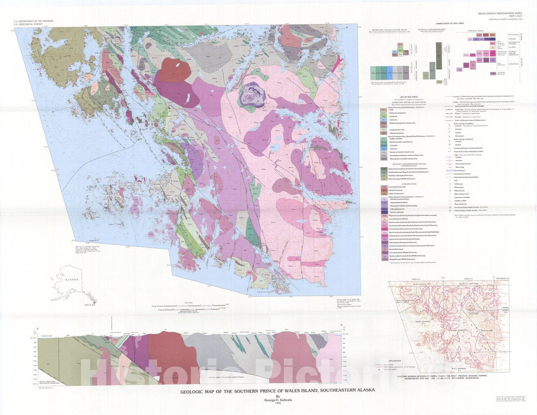 Map : Geologic map of the southern Prince of Wales Island, southeastern Alaska, 1992 Cartography Wall Art :