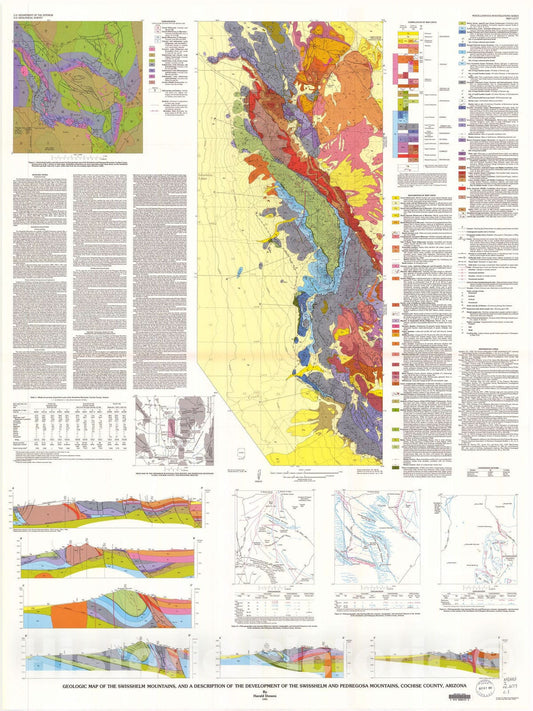 Map : Geologic map of the Swisshelm Mountains, and a description of the development of the Swisshelm and Pedregosa Mountains, Cochise County, Arizona, 1991 Cartography Wall Art :
