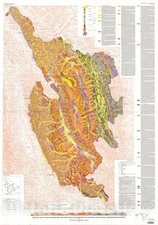 Map : Geologic map of the Bob Marshall and Great Bear Wildernesses and adjacent study areas, northwestern Montana, 1991 Cartography Wall Art :