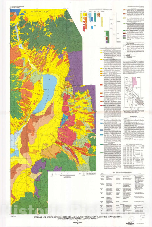 Map : Geologic map of Late Cenozoic deposits and faults in the western part of the Rhyolite Ridge 15' quadrangle, Esmeralda County, Nevada, 1991 Cartography Wall Art :