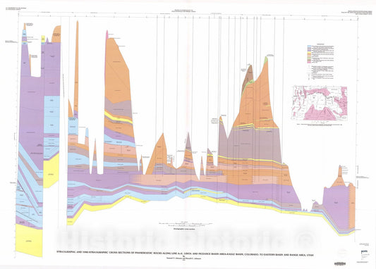 Map : Stratigraphic and time-stratigraphic cross sections of Phanerozoic rocks along line A-A', Uinta and Piceance Basin area-Eagle Basi, 1991 Cartography Wall Art :