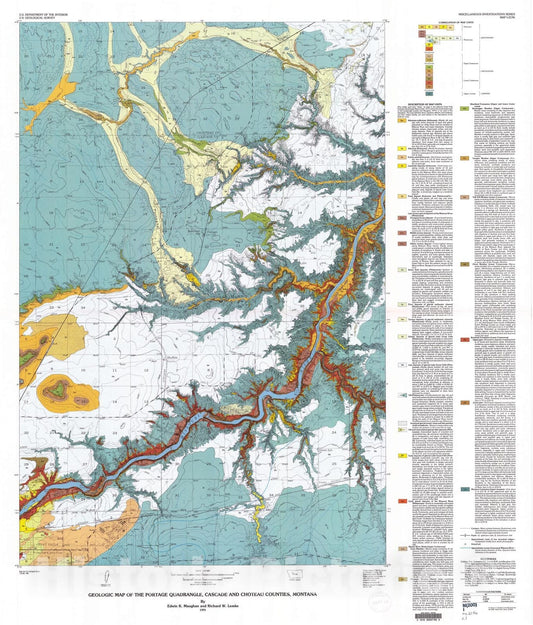 Map : Geologic map of the Portage quadrangle, Cascade and Choteau Counties, Montana, 1991 Cartography Wall Art :