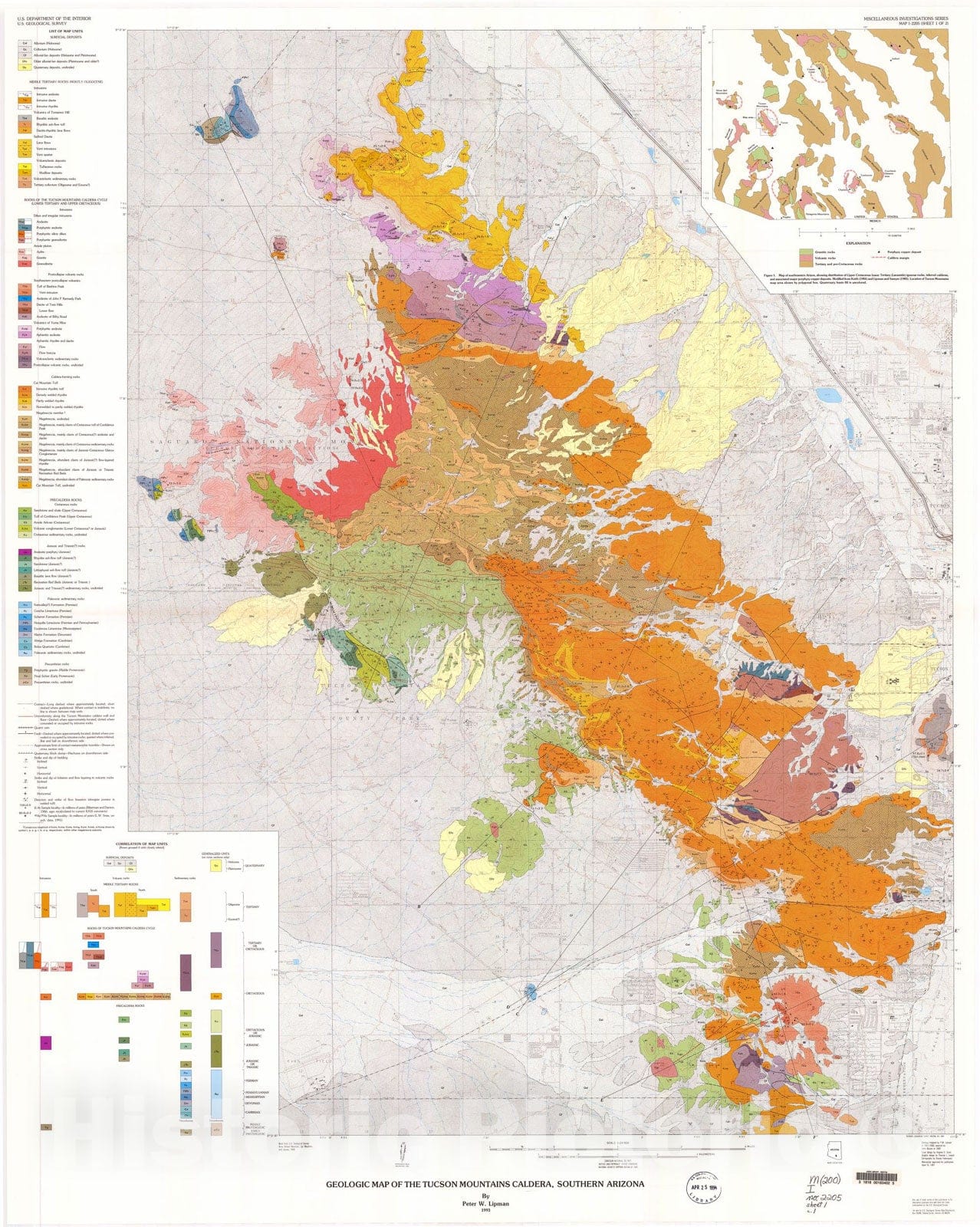 Map : Geologic map of the Tucson Mountains caldera, southern Arizona, 1993 Cartography Wall Art :
