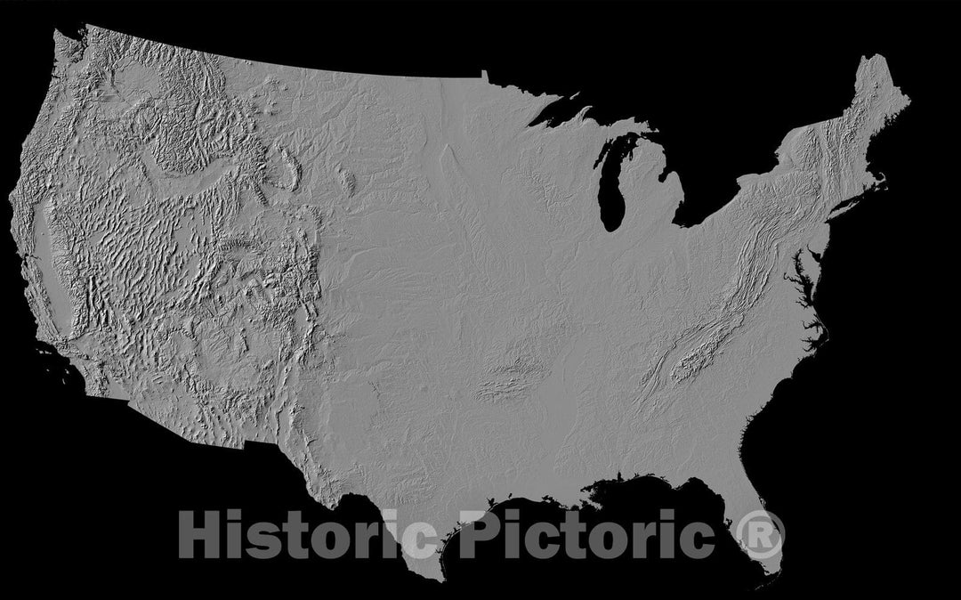 Map : Landforms of the conterminous United States: a digital shaded relief portrayal, 1991 Cartography Wall Art :