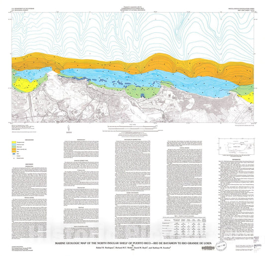 Map : Marine geologic map of the north insular shelf of Puerto Rico - Rio De Bayamon to Rio Grande De Loiza, 1992 Cartography Wall Art :