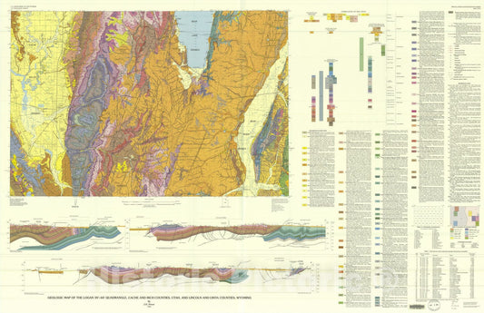 Map : Geologic map of the Logan 30' X 60' quadrangle, Cache and Rich Counties, Utah, and Lincoln and Uinta Counties, Wyoming, 1995 Cartography Wall Art :