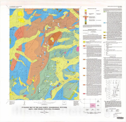 Map : Geologic map of the East Portal quadrangle, Boulder, Gilpin, and Grand Counties, Colorado, 1991 Cartography Wall Art :