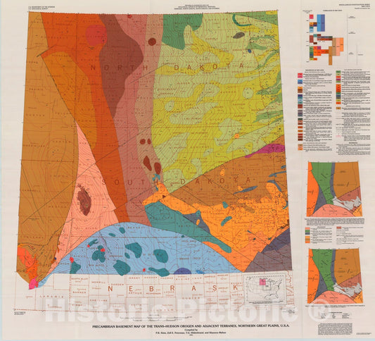 Map : Precambrian basement map of the trans-Hudson orogen and adjacent terranes, northern Great Plains, U.S.A., 1991 Cartography Wall Art :