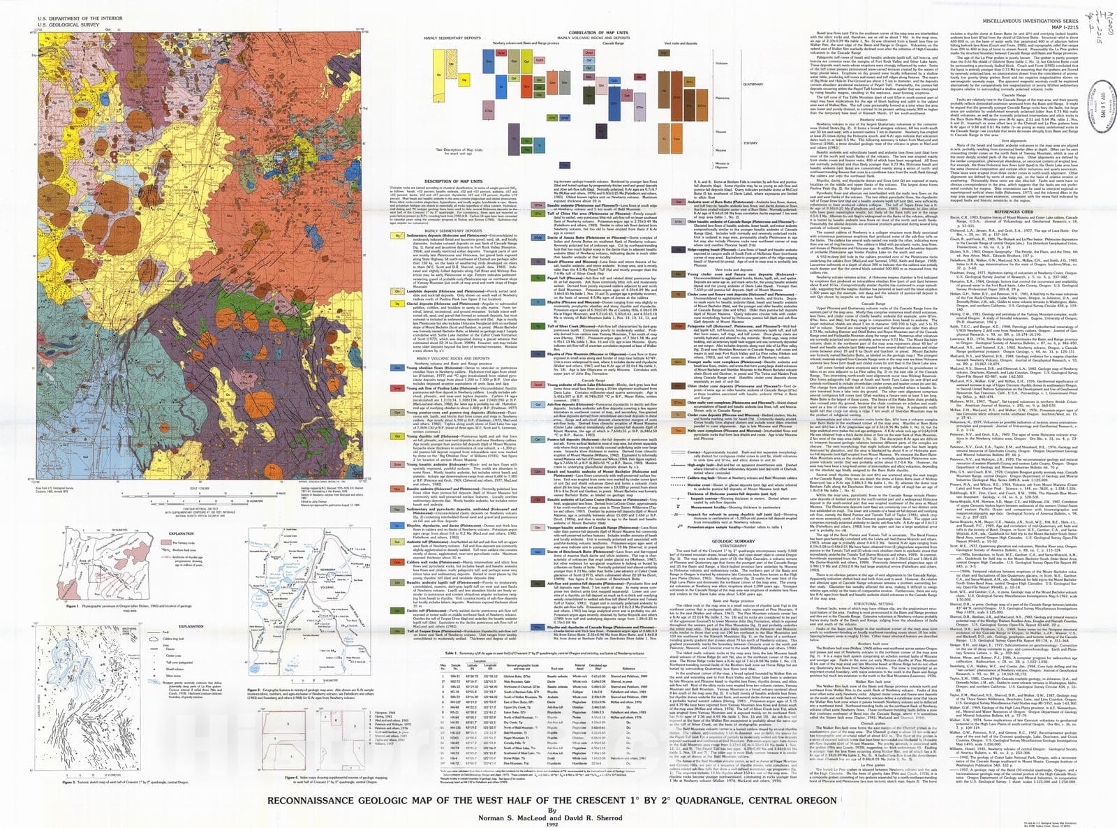 Map : Reconnaissance geologic map of the west half of the Crescent one degree by two degrees quadrangle, central Oregon, one99two Cartography Wall Art :