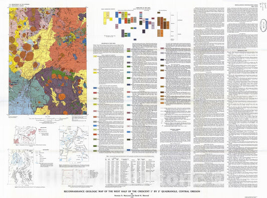 Map : Reconnaissance geologic map of the west half of the Crescent one degree by two degrees quadrangle, central Oregon, one99two Cartography Wall Art :