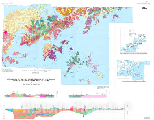 Map : Geologic map of the Port Moller, Stepovak Bay, and Simeonof Island quadrangles, Alaska Peninsula, Alaska, 1995 Cartography Wall Art :