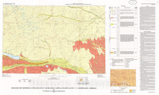 Map : Geologic map showing configuration of the bedrock surface, North Platte, one degree x two degrees quadrangle, Nebraska, one99one Cartography Wall Art :