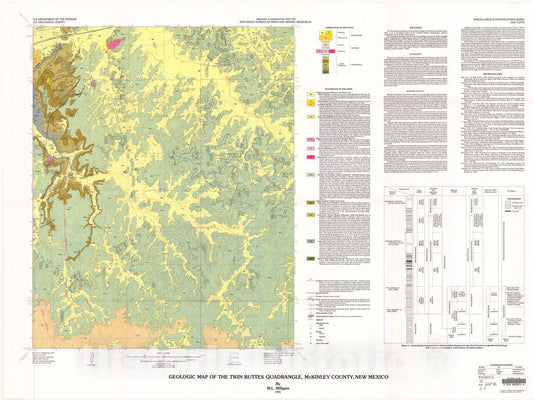 Map : Geologic map of the Twin Buttes quadrangle, McKinley County, New Mexico, 1991 Cartography Wall Art :