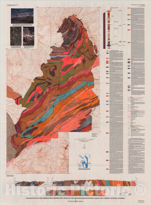 Map : Geologic map of Precambrian metasedimentary rocks of the Medicine Bow Mountains, Albany and Carbon Counties, Wyoming, 1992 Cartography Wall Art :
