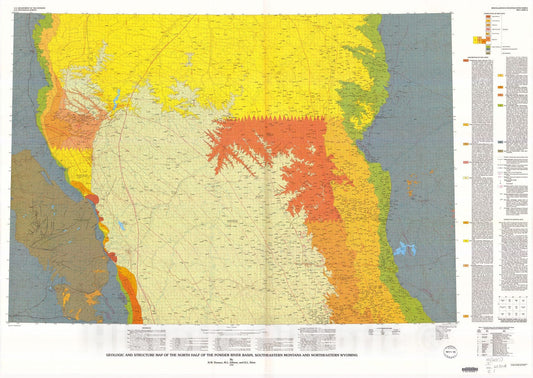 Map : Geologic and structure map of the north half of the Powder River Basin, southeastern Montana and northeastern Wyoming, 1992 Cartography Wall Art :