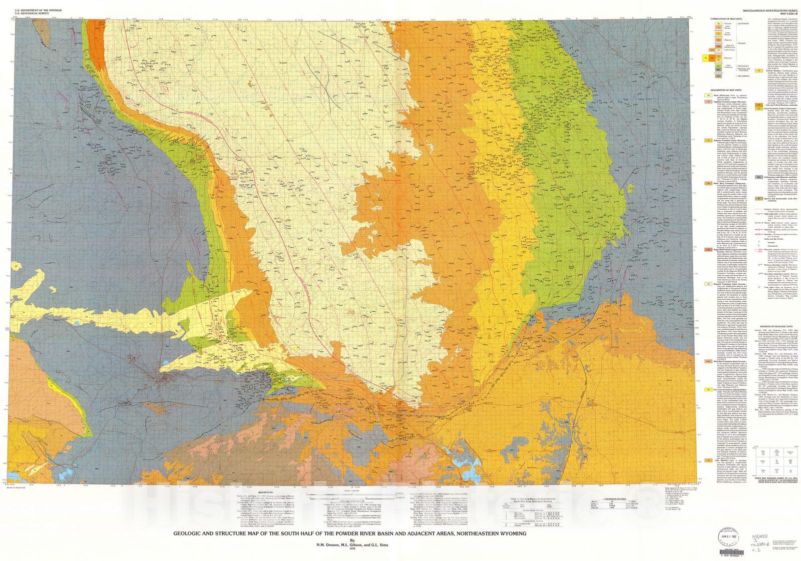 Map : Geologic and structure map of the south half of the Powder River Basin and adjacent areas, northeastern Wyoming, 1992 Cartography Wall Art :