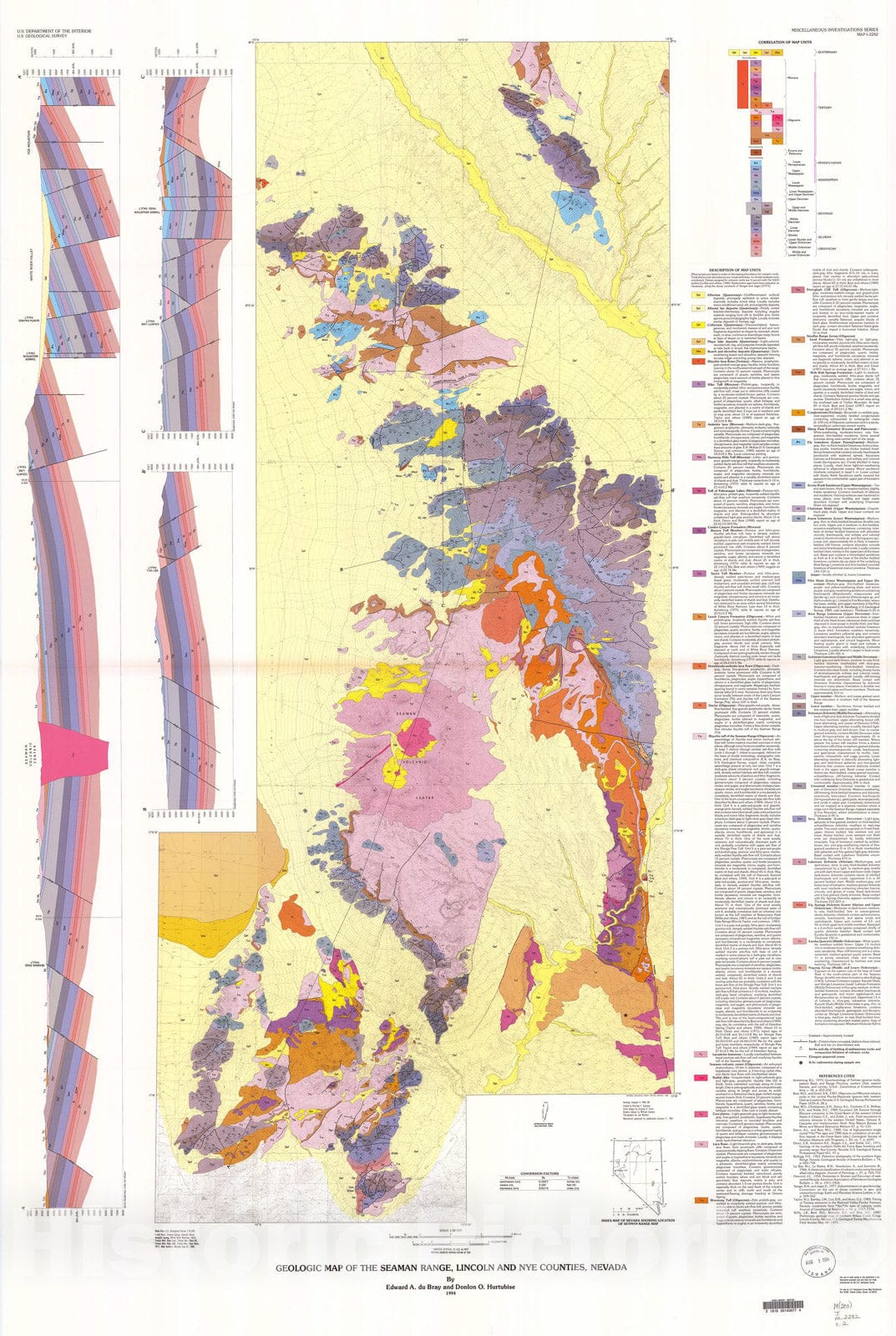 Map : Geologic map of the Seaman Range, Lincoln and Nye Counties, Nevada, 1994 Cartography Wall Art :